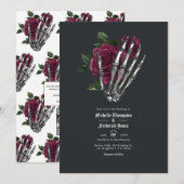Burgundy Floral Gothic Wedding QR Code Uitnodiging (Voorkant / Achterkant)