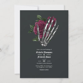 Burgundy Floral Gothic Wedding QR Code Uitnodiging