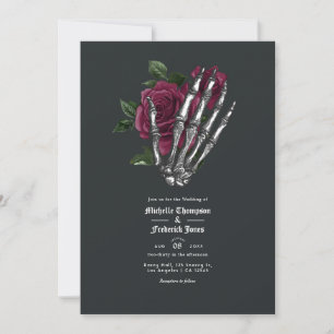 Burgundy Floral Gothic Wedding QR Code Uitnodiging