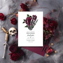 Burgundy Floral Gothic Wedding QR Code Uitnodiging