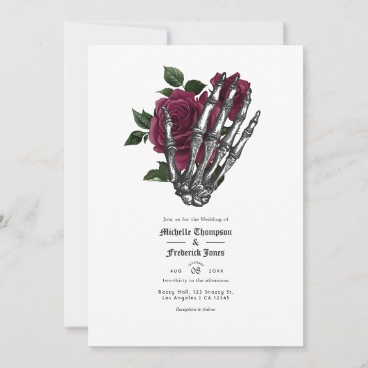 Burgundy Floral Gothic Wedding QR Code Uitnodiging (Voorkant)