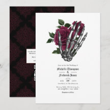 Burgundy Floral Gothic Wedding QR Code Uitnodiging