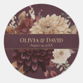 Burgundy Floral Gothic Wedding Round Sticker (Voorkant)