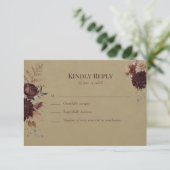 Burgundy Floral Gothic Wedding RSVP Card (Staand voorkant)