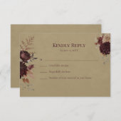 Burgundy Floral Gothic Wedding RSVP Card (Voorkant / Achterkant)