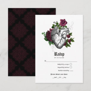 Burgundy Floral Gothic Wedding RSVP Kaartje