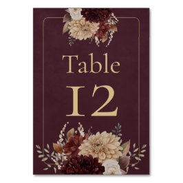 Burgundy Floral Gothic Wedding Table Number Kaart