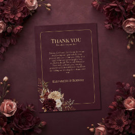 Burgundy Floral Gothic Wedding Thank You Card Bedankkaart