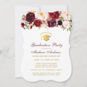 Burgundy Floral Gradual Party Gold Invite BR Kaart (Voorkant)