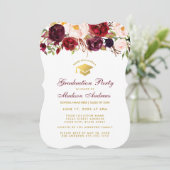 Burgundy Floral Gradual Party Gold Invite BR Kaart (Staand voorkant)