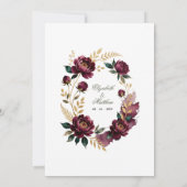 Burgundy Floral Gray Gold Luxury Wedding Kaart (Achterkant)