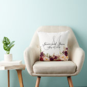 Burgundy Floral Gray White Monogram Weddenschap Kussen (Stoel)