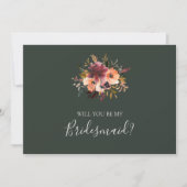 Burgundy Floral | Green Bridesmaid-conceptkaart Kaart (Voorkant)