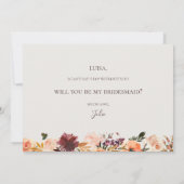 Burgundy Floral | Green Bridesmaid-conceptkaart Kaart (Achterkant)