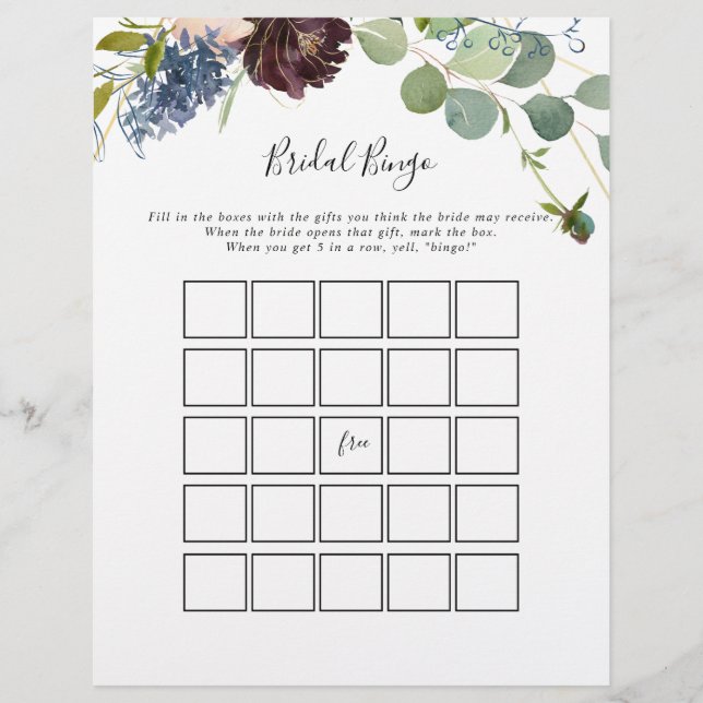 Burgundy Floral Greenery Bingo Game (Voorkant)