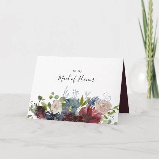 Burgundy Floral Greenery Bridal Bedankkaart (Voorkant)