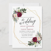 Burgundy Floral Greenery Calligraphy Gold Wedding Kaart (Voorkant)