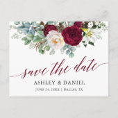 Burgundy Floral Greenery Calligraphy Save the Date Briefkaart (Voorkant)