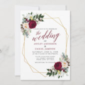 Burgundy Floral Greenery Calligraphy Wedding Gold Kaart (Voorkant)