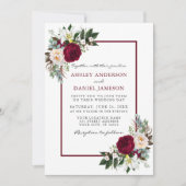 Burgundy Floral Greenery Framed Wedding B Kaart (Voorkant)