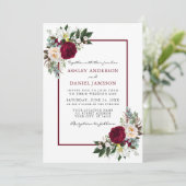 Burgundy Floral Greenery Framed Wedding B Kaart (Staand voorkant)