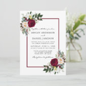 Burgundy Floral Greenery Framed Wedding Kaart (Staand voorkant)