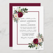 Burgundy Floral Greenery Framed Wedding Kaart (Voorkant / Achterkant)