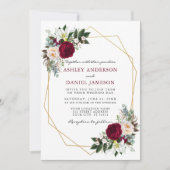 Burgundy Floral Greenery Gold Lijst Wedding B Kaart (Voorkant)