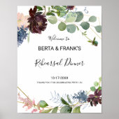 Burgundy Floral Greenery Rehearsal Welkom Poster (Voorkant)