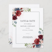 Burgundy Floral Greenery Save the Date (Voorkant / Achterkant)