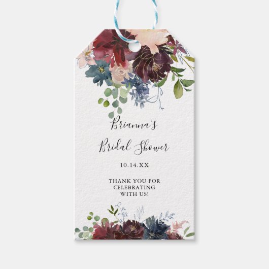 Burgundy Floral Greenery Vrijgezellenfeest Cadeaulabel (Voorkant)