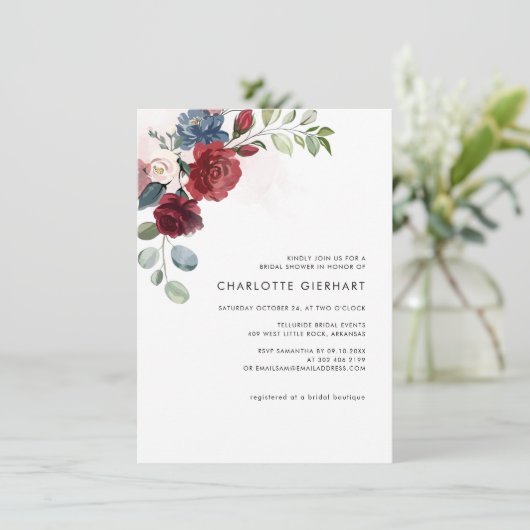 Burgundy Floral Greenery Vrijgezellenfeest Kaart (Staand voorkant)