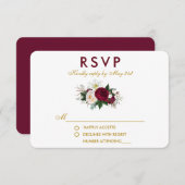 Burgundy Floral Greenery Wedding Gold RSVP (Voorkant / Achterkant)