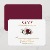Burgundy Floral Greenery Wedding Gold RSVP Kaartje (Voorkant / Achterkant)