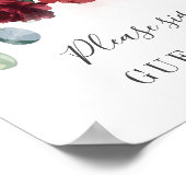 Burgundy Floral Greenery Wedding Guest Book Sign Poster (Hoek)