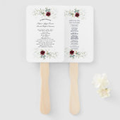 Burgundy Floral Greenery Wedding Programme Hand Fa Handwaaier (Voorkant en achterkant)