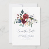 Burgundy Floral Greenery Wedding Save the Date (Voorkant)