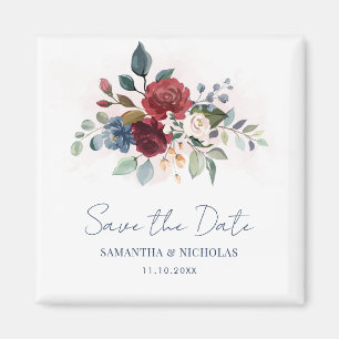Burgundy Floral Greenery Wedding Save the Date Magneet