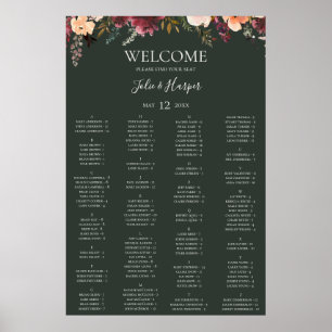 Burgundy Floral Groen alfabetisch zetdiagram Poster