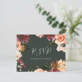 Burgundy Floral | Groen menu Keuze RSVP-Briefkaart (Staand voorkant)