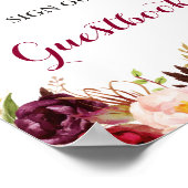 Burgundy Floral Guestbook Wedding Sign Poster (Hoek)