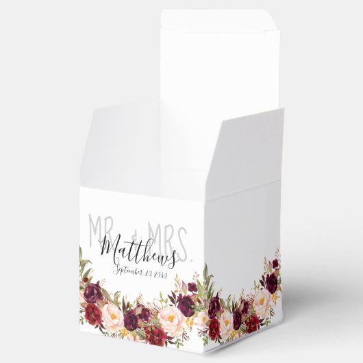Burgundy Floral Hand Lettered Chic Rustic Wedding Bedankdoosjes (Geopend)