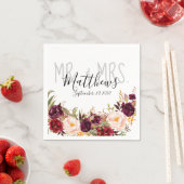 Burgundy Floral Hand Lettered Chic Rustic Wedding Servet (Insitu)