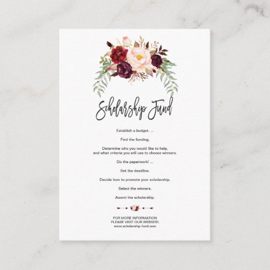 Burgundy Floral Handwriting Scholarship Fund Informatiekaartje (Voorkant)
