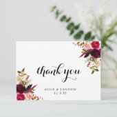 Burgundy Floral Hartelijk dank Bedankkaart (Staand voorkant)