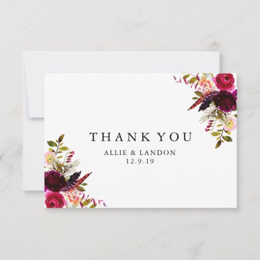 Burgundy Floral Hartelijk dank Bedankkaart (Voorkant)