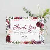 Burgundy Floral Hartelijk dank Bedankkaart (Staand voorkant)