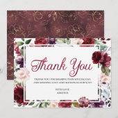 Burgundy Floral Hartelijk dank Bedankkaart (Voorkant / Achterkant)