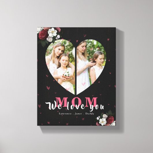 Burgundy Floral Heart Shaped Gift for Moederdag Canvas Afdruk (Voorkant)