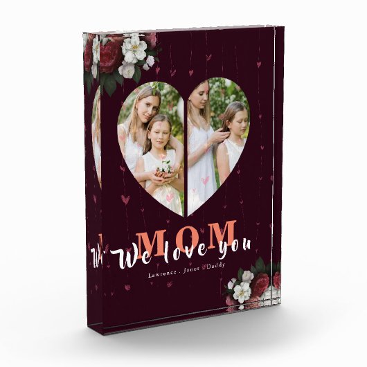 Burgundy floral Heart Shaped Gift for Moederdag Fotoblokken (Links)